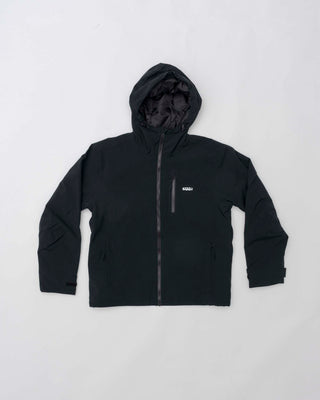 Black jacket with a brand logo on a white background