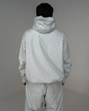 BUSI Core Jacket Light Grey snowboard and ski jacket, back view on model