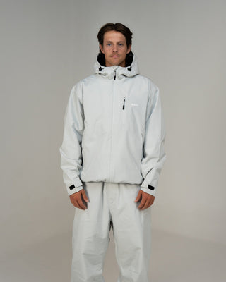 BUSI Core Jacket Light Grey snowboard and ski jacket, front view on model