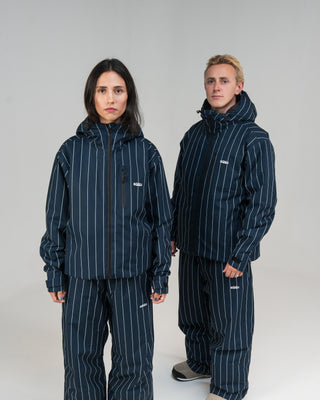 BUSI Core Jacket Pinstripe snowboard and ski jacket, on male and female models