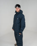 BUSI Core Jacket Pinstripe snowboard and ski jacket, side view with hood up on male model