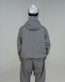 BUSI Core Jacket Steel Grey snowboard and ski jacket, back view on model