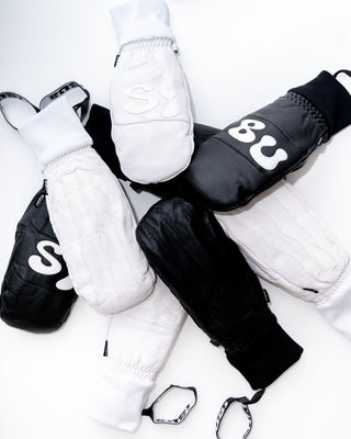 BUSI Skeleton Gloves White snowboard and ski gloves, black and white pair